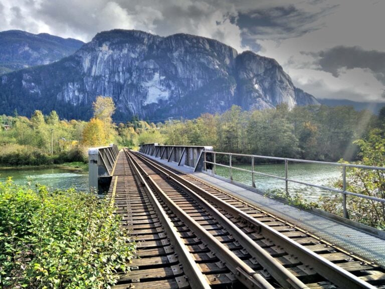 A view of the chief from below, seen from a bridge in Squamish.