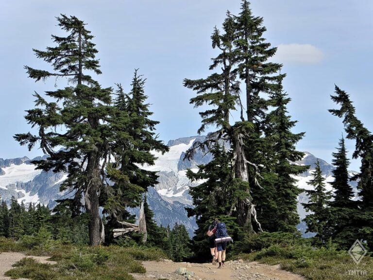 Steve and Mike approaching Elfin Lakes, roughly halfway to Rampart Ponds Campground.